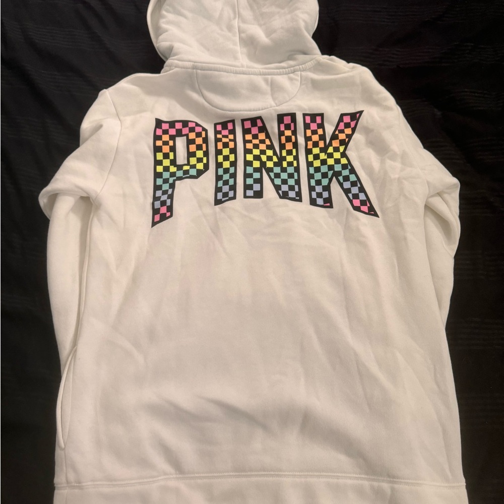 White PINK Victoria’s Secret warm hoodie with Sherpa hood